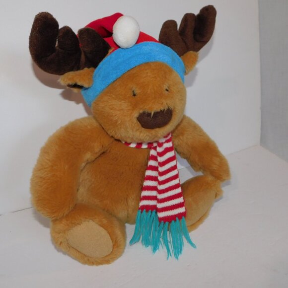 Russ 16" Plush Holiday Christmas Santa Hat Brown Reindeer Stuffed Toy xmas - Picture 2 of 5